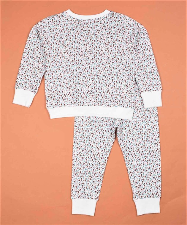 50197-951CigitTavşan Aplikeli Çıtır Desenli Pijama Takıımı 3-8 Yaş Ekru Çıtır Desen