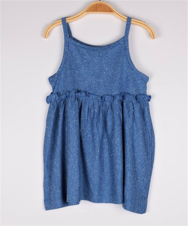 61862-18Cigitİp Askılı Yusufçuk Nakışlı Kız Bebek Elbise 1-5 yaş İndigo Mavi