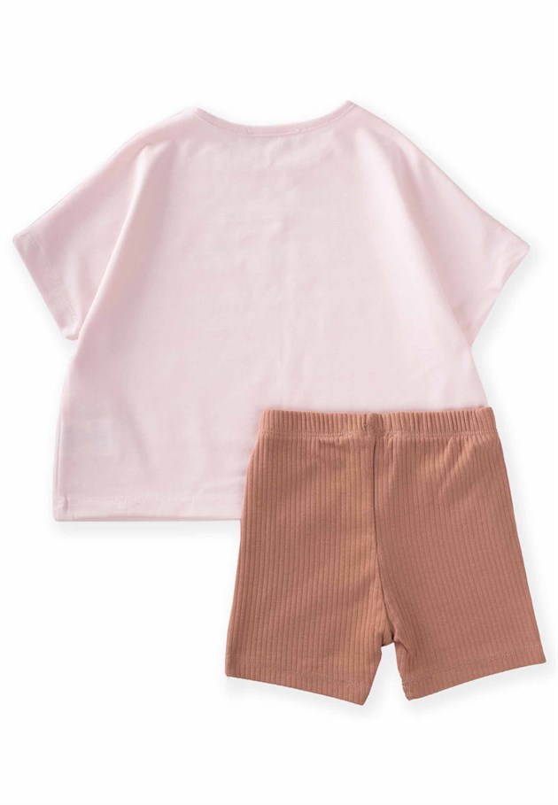 62601 - 5002CigitShort Leggings Top Wide Cut T-Shirt Suit 1-7 Years Powder Pink