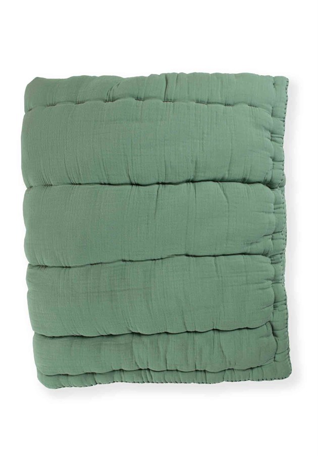 100229 - 58CigitMuslin handcrafted overlocked Quilt 100x120 cm green