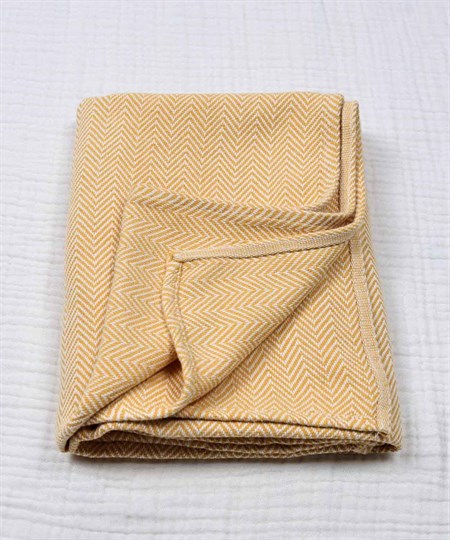 100018-16CigitBalık Sırtı Desen Pamuk Bebek Battaniyesi 93X100 cm +/-2 cm Hardal Sarı