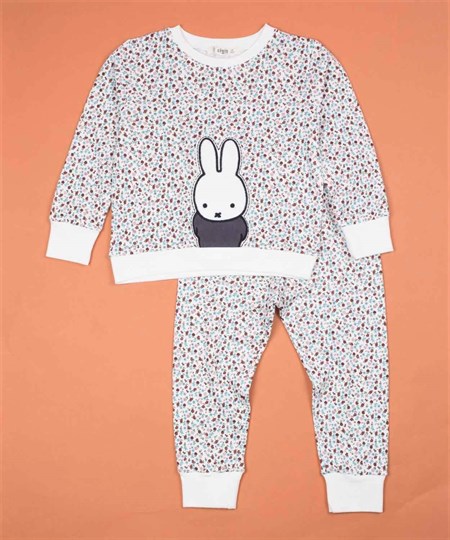 50197-951CigitTavşan Aplikeli Çıtır Desenli Pijama Takıımı 3-8 Yaş Ekru Çıtır Desen
