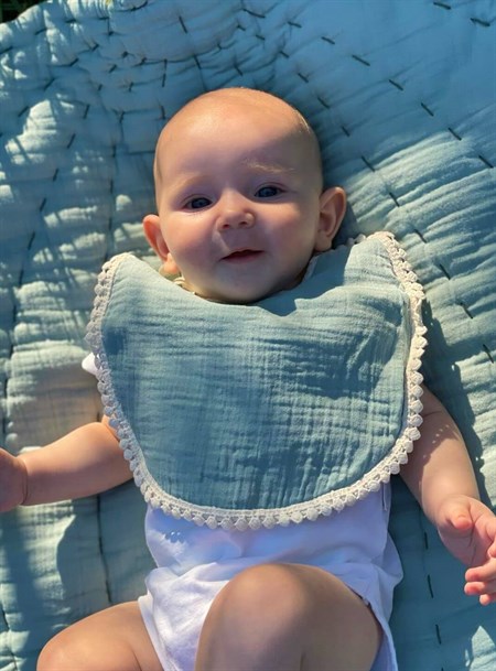 100109-2012Bağlamalı Bebek Mama Önlüğü 25 cm Muslın Mınt - Havlu Grı - CigitCigitBağlamalı Ponponlu Mama Önlüğü 25 cm Muslın Mınt - Havlu Grı