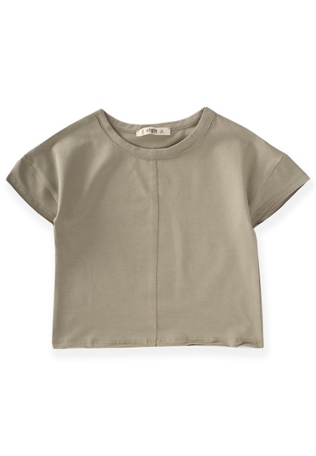62558 - 5026CigitLow Sleeve Front Cut-Out T-Shirt 2-8 Ages Khaki Green