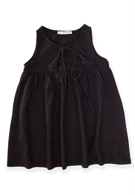 20074 - 5037Keten Bağcıklı Elbise 2-6 Yaş Siyah - CigitCigitKeten Bağcıklı Elbise 2-6 Yaş Siyah
