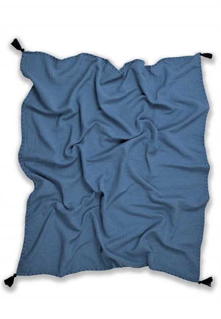 100114-18Püsküllü Müslin Battaniye (Yıkanmış) 100X100 cm +/- 2 cm İndigo Mavi - CigitCigitPüsküllü Müslin Battaniye (Yıkanmış) 100X100 cm +/- 2 cm İndigo Mavi