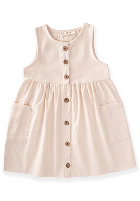 62675 - 5078CigitZero Sleeve Dress 2-8 Age Cream