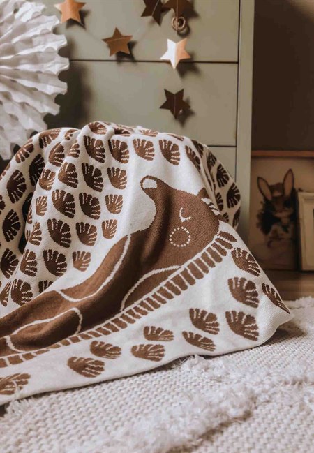 100316 - 5025CigitDinosaur Pattern Knitwear Blanket 80X100 Cm brown