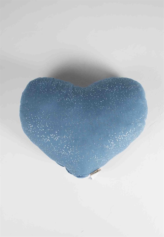 100245 - 18Varak Baskılı Kalp Süs Bebek Yastık 35X35 cm İndigo Mavi - CigitCigitVarak Baskılı Kalp Süs Bebek Yastık 35X35 cm İndigo Mavi